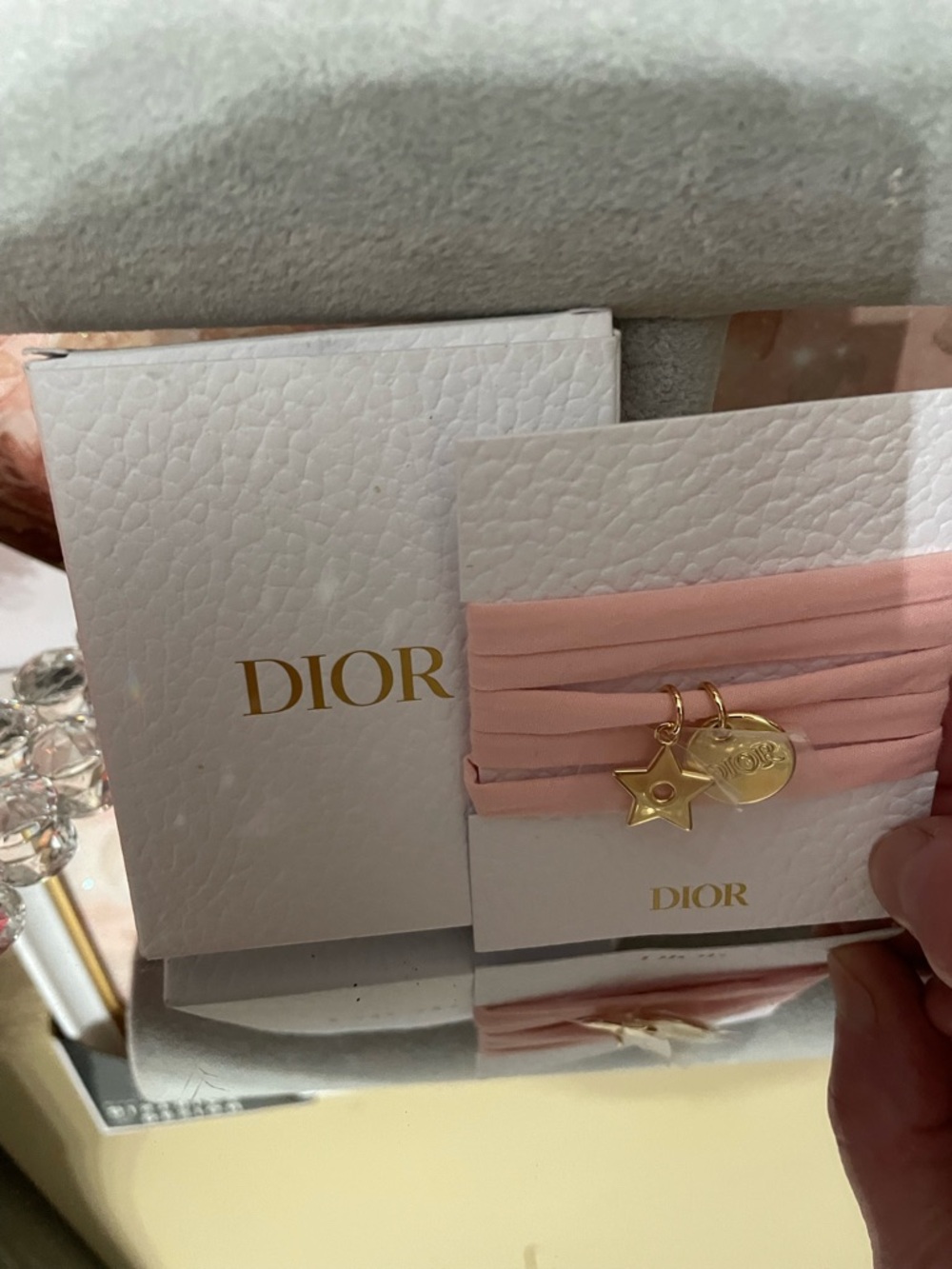 Dior Pink Wrap Bracelet /necklace with Gold Charms gwp - Picture 1 of 6